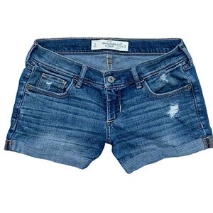 Abercrombie and Fitch Blue Denim Short Cuffed Hem Mimimally Distressed Size 0
